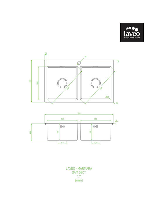 Laveo Drop-In Sink Inox Brushed W78xD48cm Silver