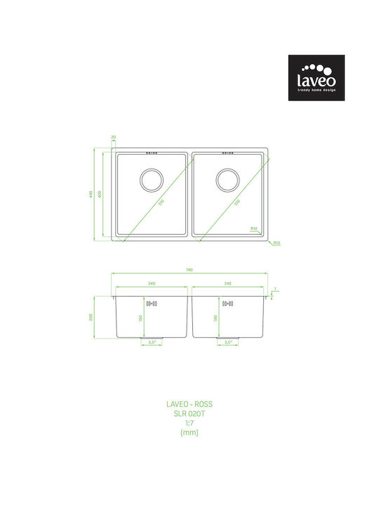 Laveo Ένθετος Νεροχύτης Inox Brushed Μ74xΠ44cm Ασημί