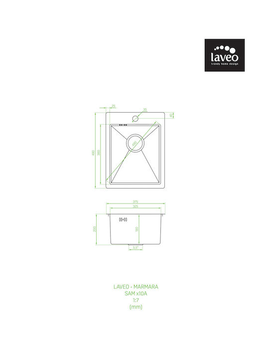 Laveo Ένθετος Νεροχύτης Inox Brushed Μ37.5xΠ48cm Ασημί