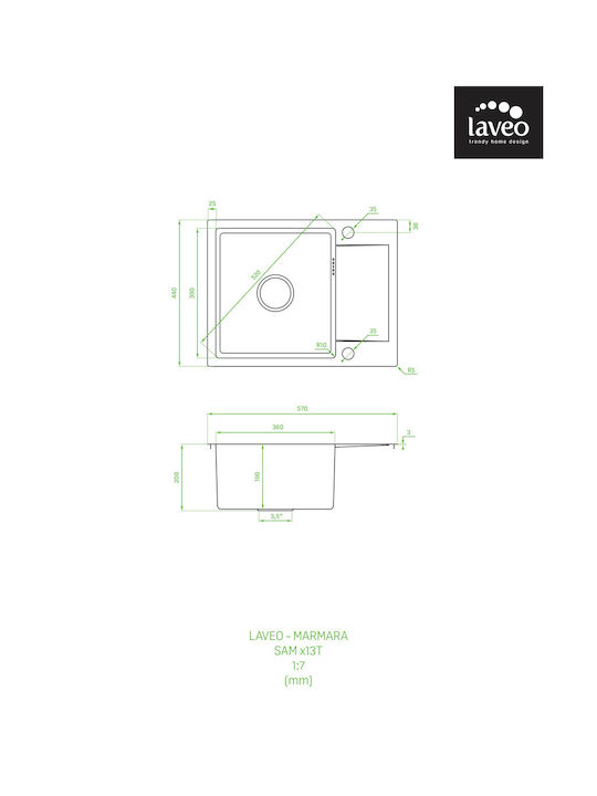 Laveo Ένθετος Νεροχύτης Inox Brushed Μ57xΠ44cm Χρυσός