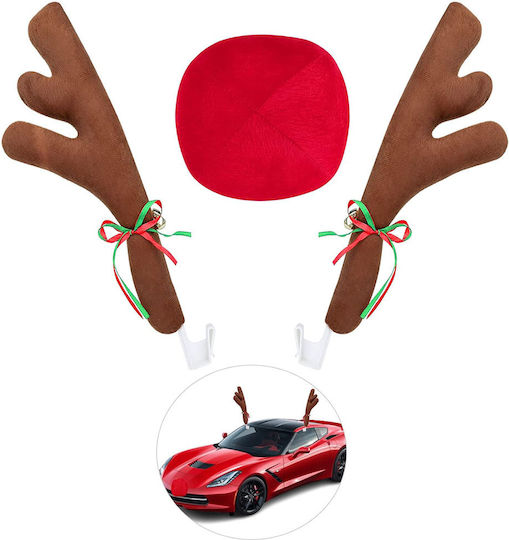 Decorative Reindeer Antlers Car Red Nose