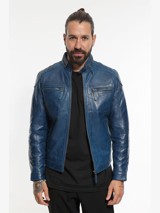 Newton Leather Biker Δερμάτινο Μπουφάν Μπλε