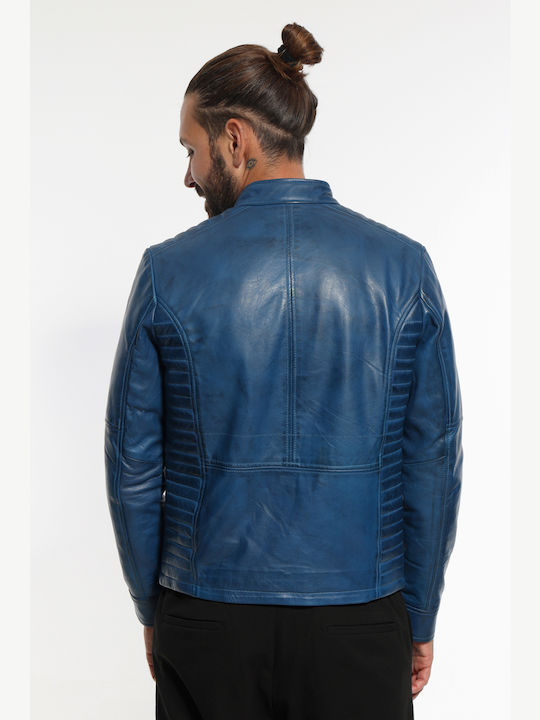 Newton Leather Biker Leather Jacket Blue