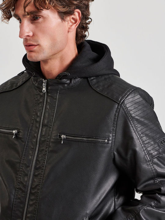Faux Leather Jacket Biker Black