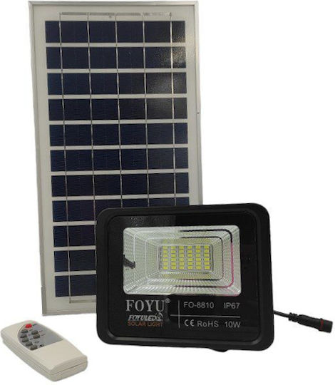 Foyu Στεγανός Ηλιακός Προβολέας LED 10W Ψυχρό Λευκό 6000K με Τηλεχειριστήριο IP67