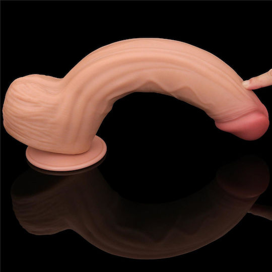 Lovetoy Dildo Dual Layer Sliding Dildo με Όρχεις και Βεντούζα Flesh 31cm