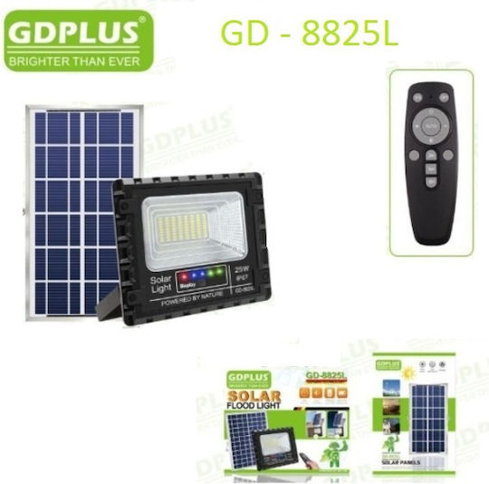 GDPLUS Στεγανός Ηλιακός Προβολέας LED 25W Ψυχρό Λευκό 6500K με Αισθητήρα Κίνησης και Τηλεχειριστήριο IP67