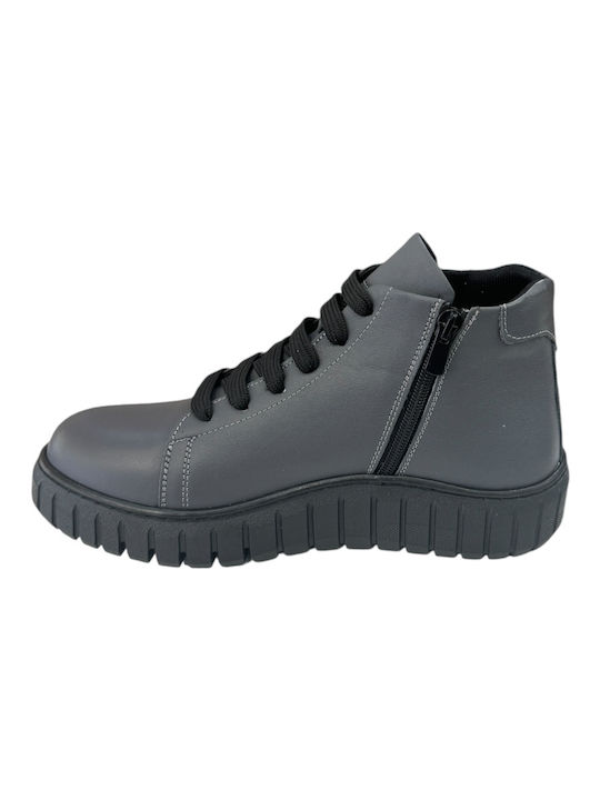 Leder Damen Stiefeletten Grau