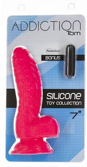 BMS Factory Addiction Tom Dildo realist cu Testicule și Ventuză roz cald 18cm
