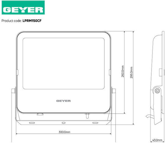 Geyer Στεγανός Προβολέας LED 150W Φυσικό Λευκό 4000K IP65