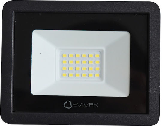 Evivak Στεγανός Προβολέας LED 20W Φυσικό Λευκό 4000K IP65