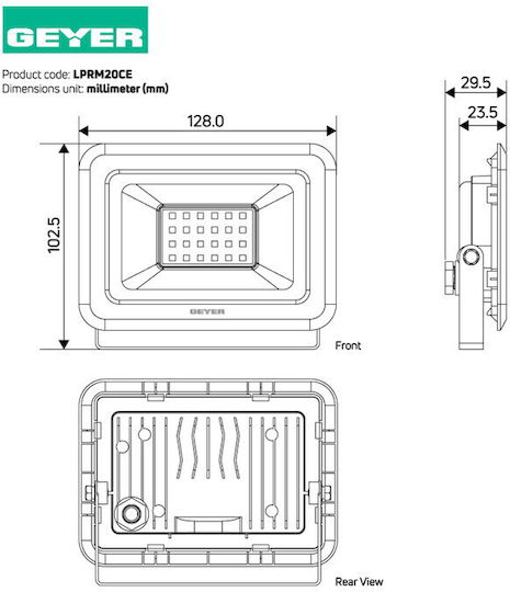 Geyer Στεγανός Προβολέας LED 20W Φυσικό Λευκό 4000K IP65