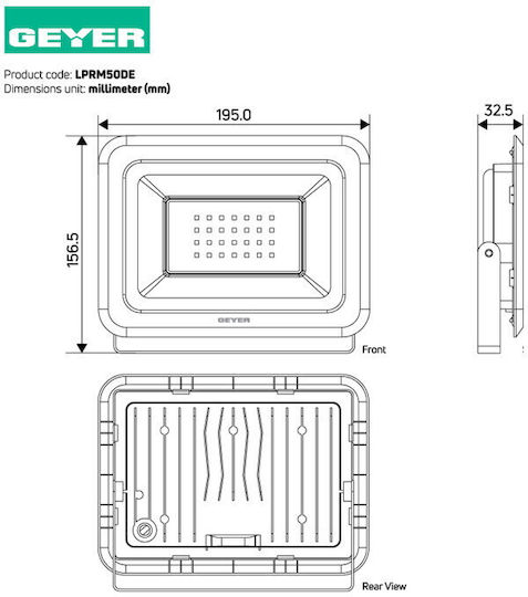 Geyer Στεγανός Προβολέας LED 50W Ψυχρό Λευκό 6500K IP65
