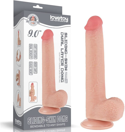 Lovetoy Dildo με Όρχεις και Βεντούζα Flesh 23cm