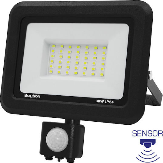 Braytron Waterproof LED Flood Light 30W Cold White 6500K with Motion Sensor IP54