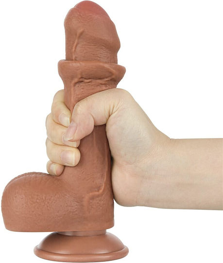 Lovetoy Dildo με Όρχεις και Βεντούζα Καφέ 18.3cm