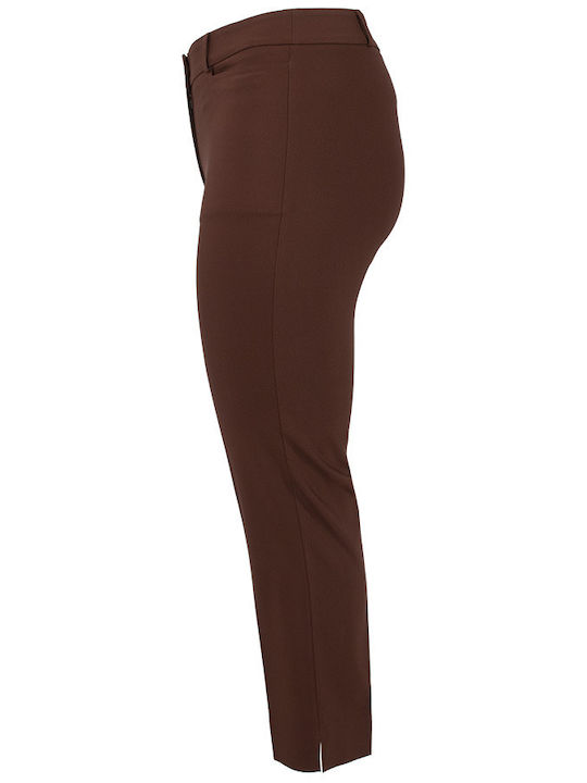 Women's Fabric Trousers Slim Fit Brown