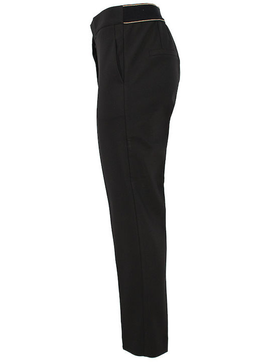 Women's Fabric Trousers with Elastic Slim Fit Black