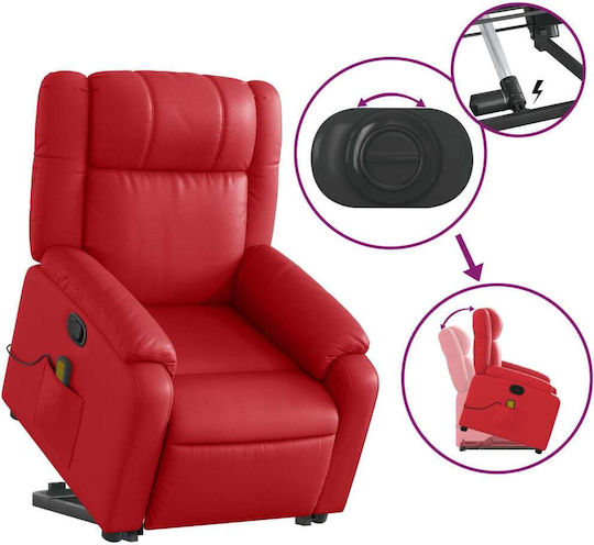 Relax Armchair Massage with Footstool from Leatherette Red 77x95x99cm