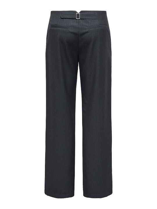 Only Women's Fabric Trousers in Straight Line Dark Gray, White