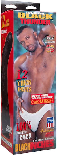 Doc Johnson Signature Cocks Black Thunder with Removable Vac-U-Lock Ρεαλιστικό Dildo με Όρχεις και Βεντούζα Chocolate 31cm