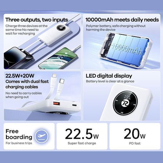 Remax Energy Eye Fast RPP-37 Power Bank 10000mAh с USB-A порт и USB-C порт Бял