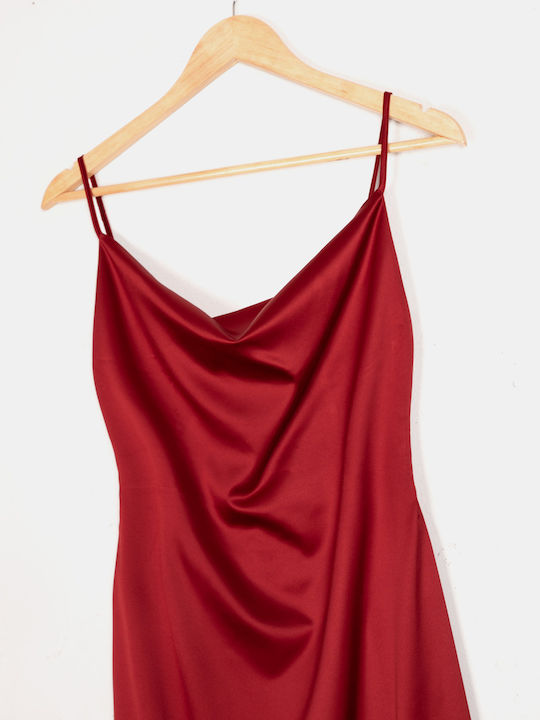 Red Satin Midi Dress