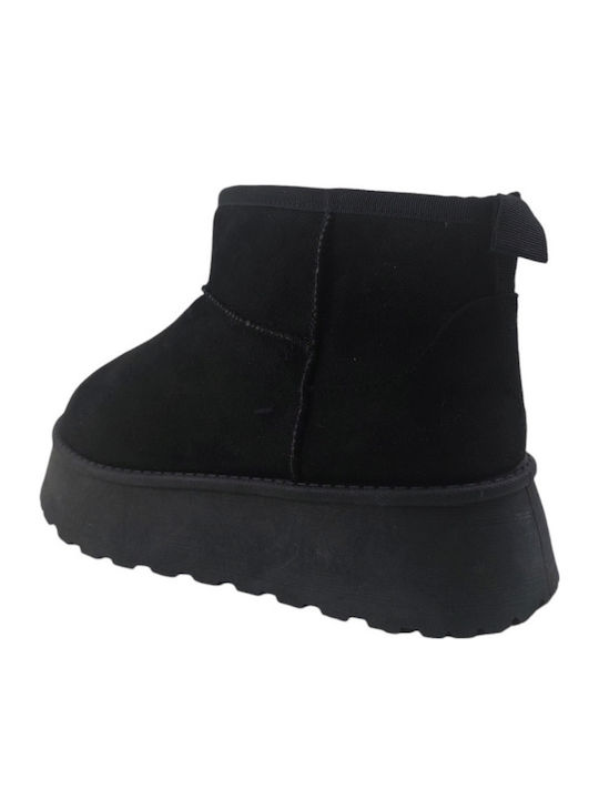 Suede Women's Ankle Boots with Fur Black