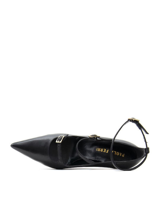 Leder Pumps mit Riemchen Schwarz