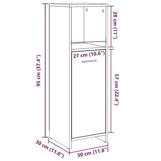 vidaXL Badezimmersäule Wandhängeschrank H30xB30xH95cm Gray