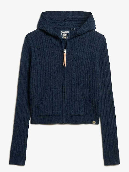 Women's Knitted Cardigan with Zipper Blue