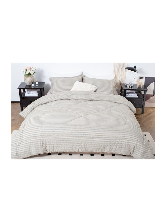 Saray Home Σετ Πάπλωμα Υπέρδιπλο με Γέμιση Microfiber 220x240εκ. Ruffles Μπεζ 3τμχ 200 GSM