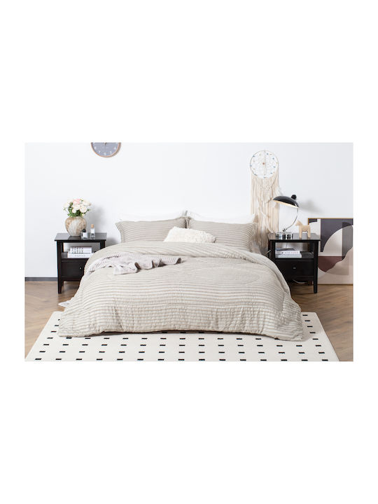 Saray Home Σετ Πάπλωμα Υπέρδιπλο με Γέμιση Microfiber 220x240εκ. Ruffles Μπεζ 3τμχ 200 GSM