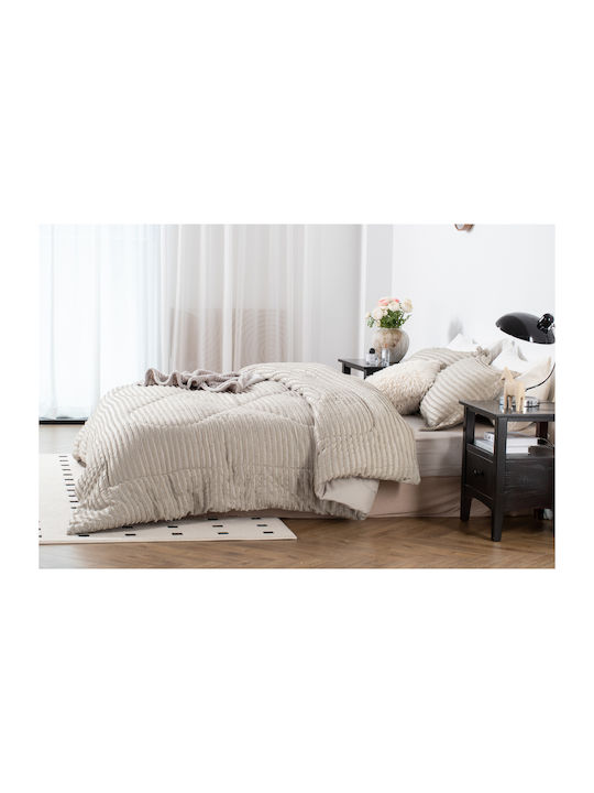 Saray Home Σετ Πάπλωμα Υπέρδιπλο με Γέμιση Microfiber 220x240εκ. Ruffles Μπεζ 3τμχ 200 GSM