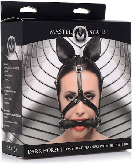 XR Master Series Dark Horse Pony Head Harness Knebel in Schwarz Farbe