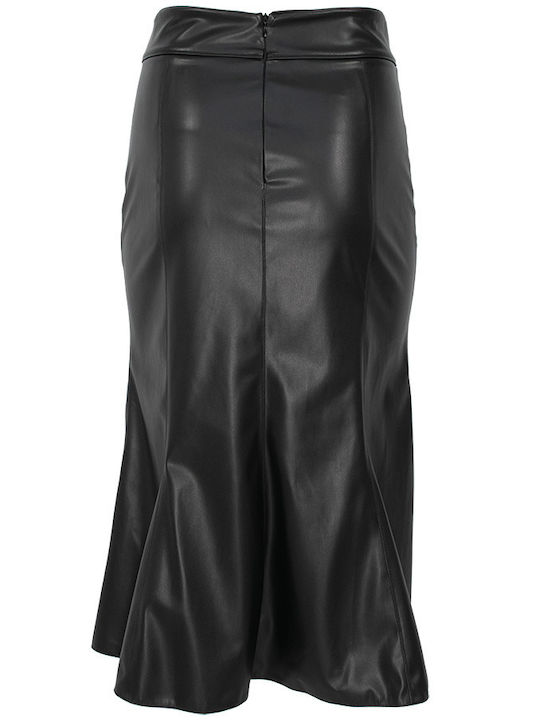 Forel Leather High-waisted Midi Skirt Black