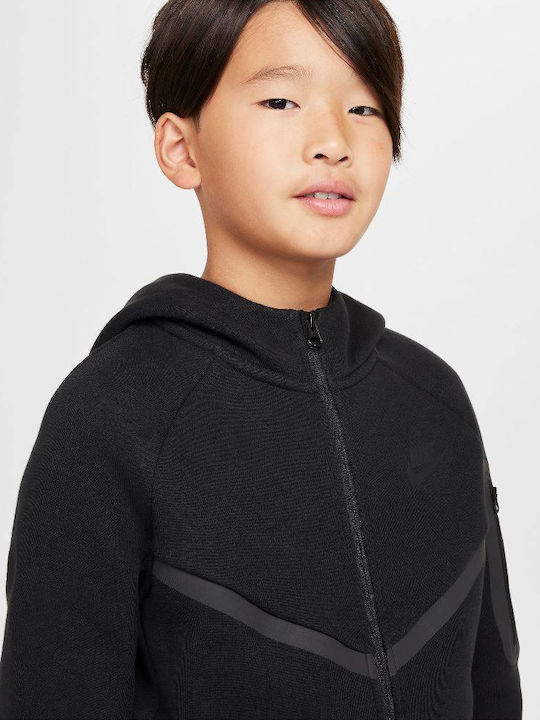 Athletic Kids Cardigan Cotton with Hood Black Sportswear