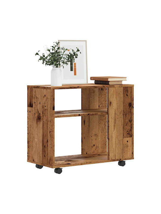Rectangular Side Table Wooden with Wheels Brown M70xW35xH55cm