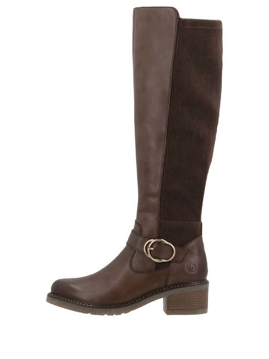 Leather Women's Boots with Medium Heel Brown