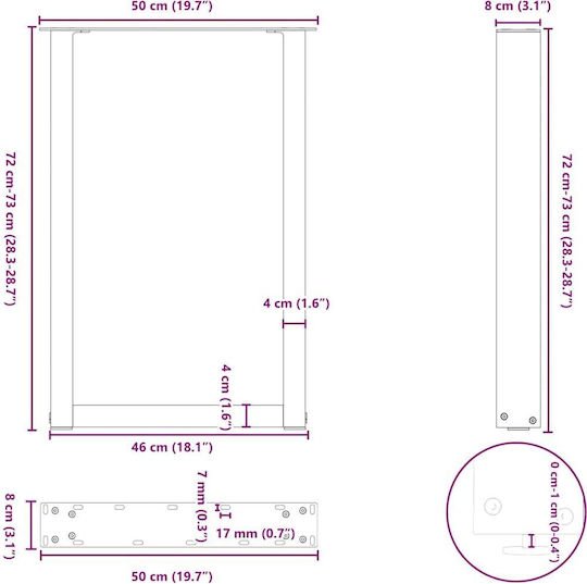 vidaXL Металик Крак На Мебел 2 Бройки Подходящ За Маса / Малка Маса / Офис 50x72см Черен