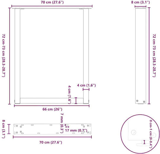 vidaXL Metallic Furniture Leg 2 Pieces Suitable for Table / Coffee Table / Office 70x72cm Anthracite