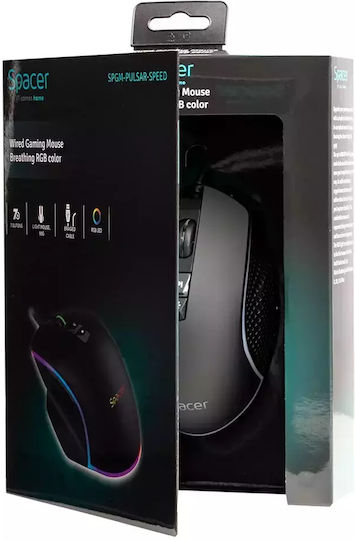 Spacer SPGM-PULSAR-SPEED RGB Gaming Ποντίκι 8000 DPI Μαύρο