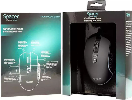 Spacer SPGM-PULSAR-SPEED RGB Gaming Ποντίκι 8000 DPI Μαύρο