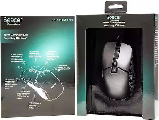 Spacer SPGM-PULSAR-PRO RGB Gaming Gaming Maus 8000 DPI Schwarz