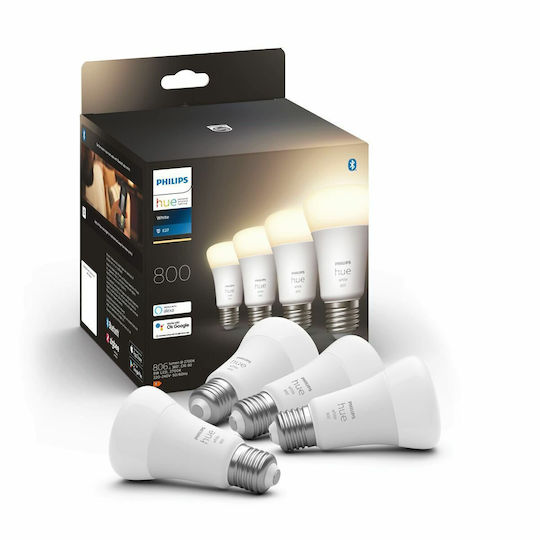 Philips Smart LED Bulbs 9W for Socket E27 and Shape A60 Warm White 806lm Dimmable 4pcs