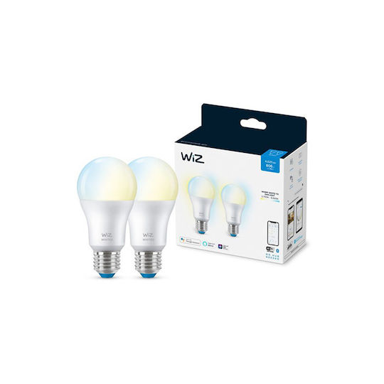 WiZ Smart Bulbs LED 8W for Socket E27 and Shape A60 Adjustable White 806lm 2pcs