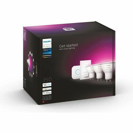 Philips Color Becuri inteligente LED 5W pentru Soclu GU10 RGB 350lm 3buc