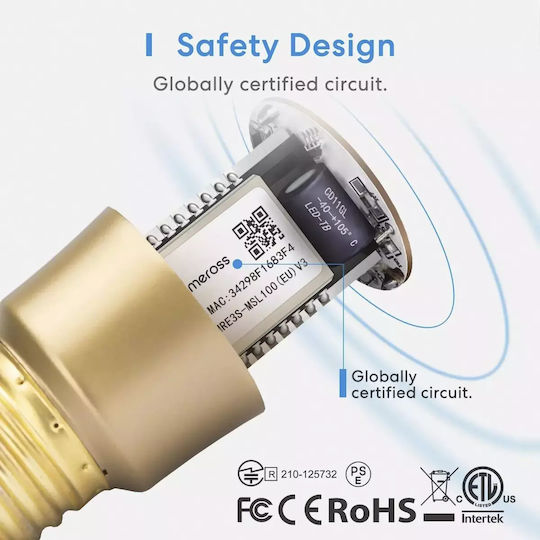 Meross Смарт крушка LED 6W за фасунга E27 и форма A19 Регулируем бял цвят 806лм Димируем
