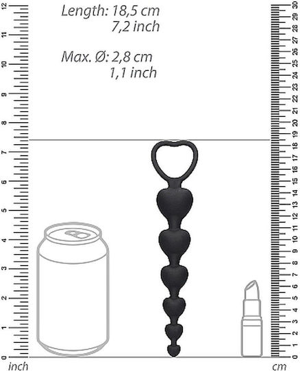 Shots Ouch Anal Heart Beads Πρωκτικές Μπίλιες Μαύρες 18.5cm