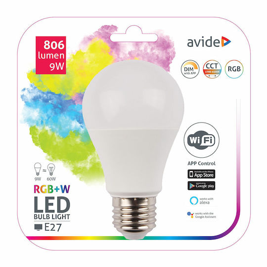 Avide Smart Λάμπα LED 9W για Ντουί E27 και Σχήμα A60 RGBW 806lm Dimmable